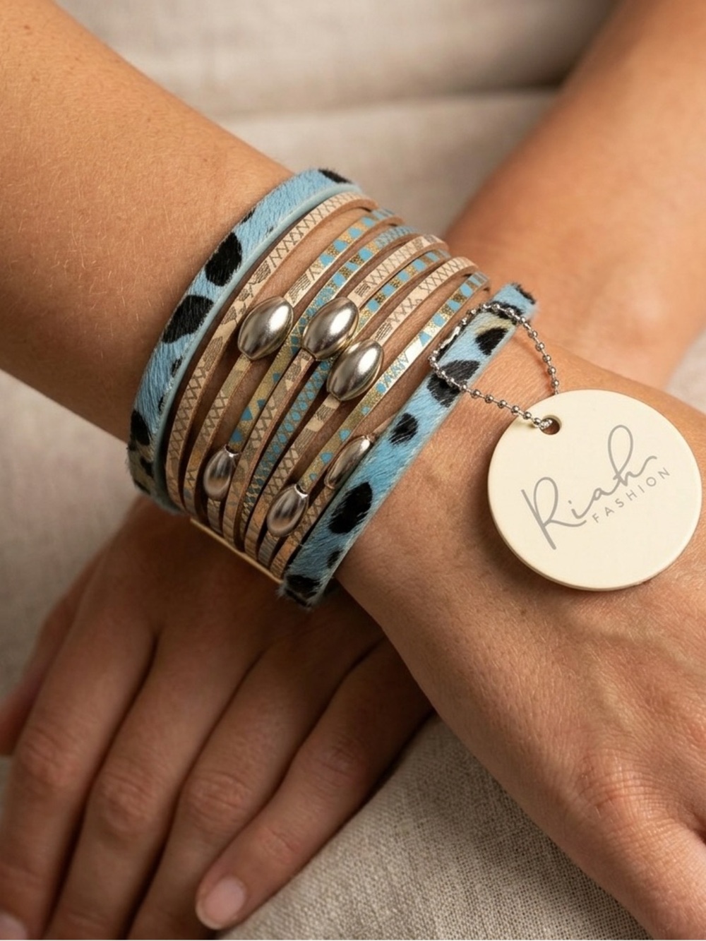 Riah NWT Blue tourquoise color w Gold & silver accents Multi-Strand Bracelet